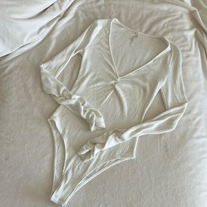 Free People Intimately Long Sleeve Low Cut Ribbed Bodysuit